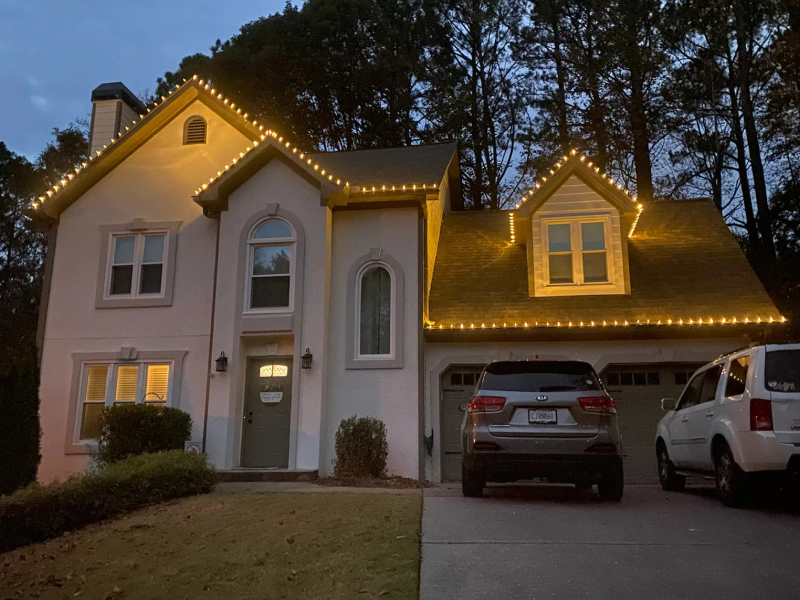 holiday lights installed in a house