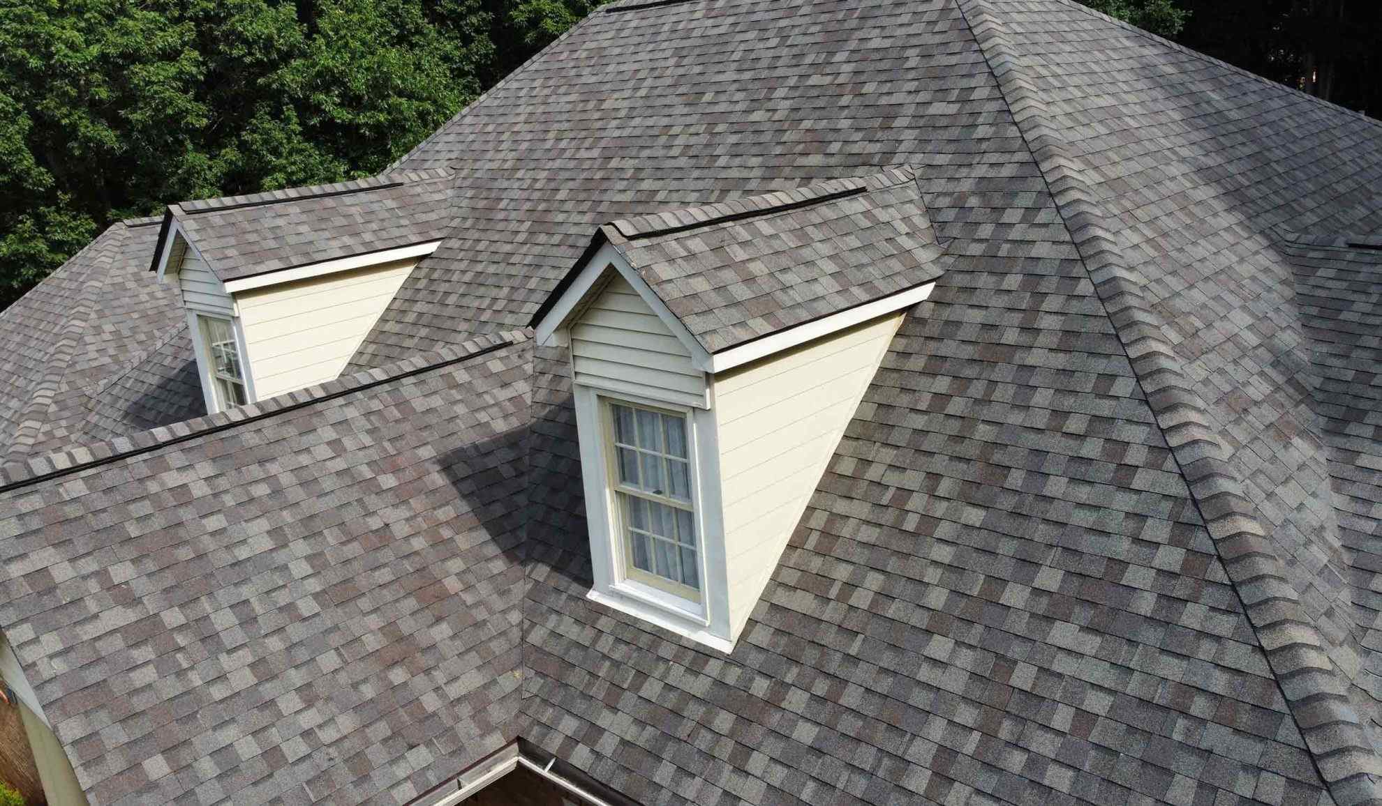 residential property asphalt shingles roof aerial view